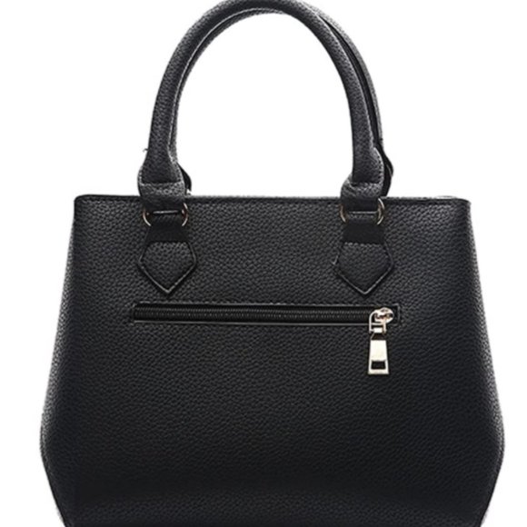 Black Leather Handbag with 3D Rose Design - Picture 3 of 5